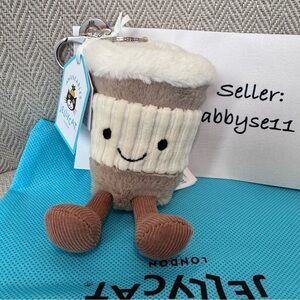 Jellycat Amuseables Coffee-To-Go Bag Charm Plush Toy NWT Authentic W/ Dust Bag